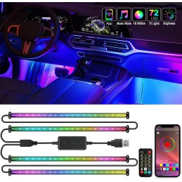 Nilight - TR-06 4PCS 48 LED Interior Lights DC 12V Multicolor Music Car Strip Light Under Dash Lighting Kit with Sound Active