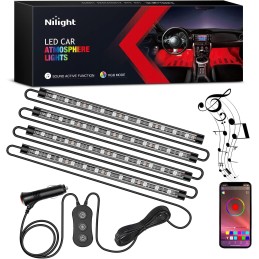 Nilight - TR-06 4PCS 48 LED Interior Lights DC 12V Multicolor Music Car Strip Light Under Dash Lighting Kit with Sound Active