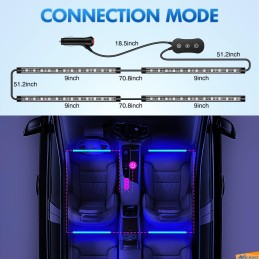 Nilight - TR-06 4PCS 48 LED Interior Lights DC 12V Multicolor Music Car Strip Light Under Dash Lighting Kit with Sound Active