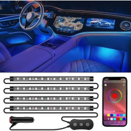 Nilight - TR-06 4PCS 48 LED Interior Lights DC 12V Multicolor Music Car Strip Light Under Dash Lighting Kit with Sound Active