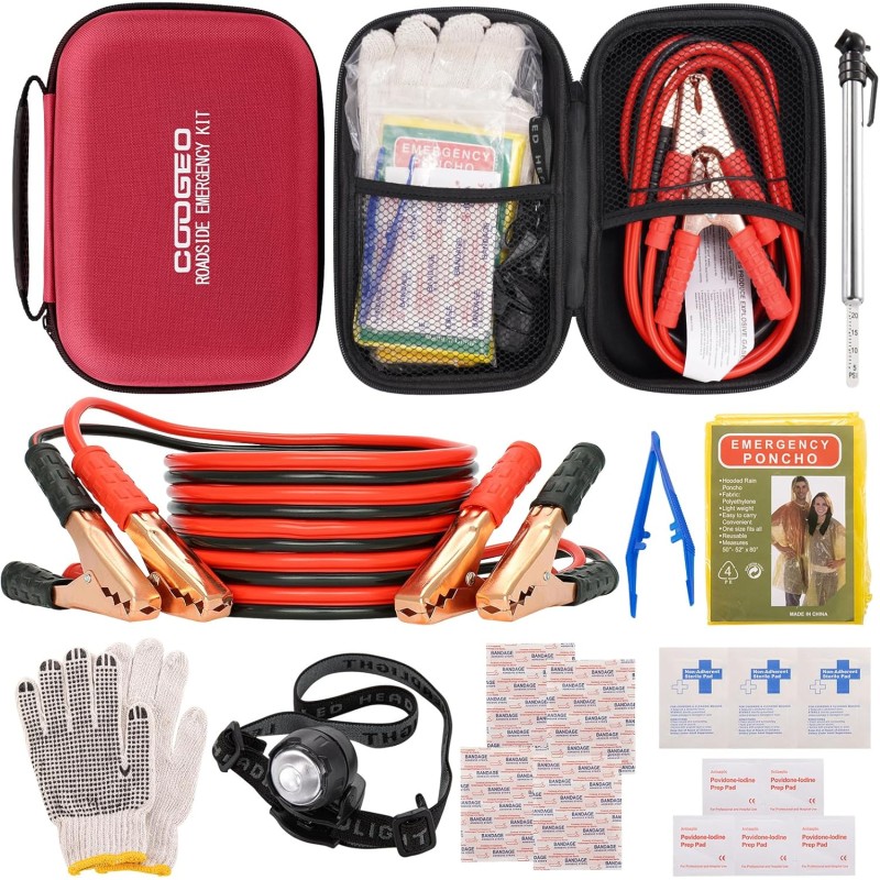 Roadside Assistance Emergency Kit Multipurpose Bag, Premium with Battery Jumper Cable Automotive Kit for Car,Vehicle, Truck or