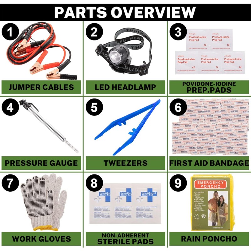 Roadside Assistance Emergency Kit Multipurpose Bag, Premium with Battery Jumper Cable Automotive Kit for Car,Vehicle, Truck or