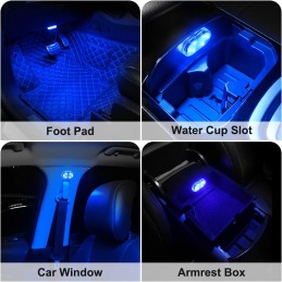 4Pcs Car LED Lights Interior Wireless, 7 Colors Interior Car Lights with 6 Bright LED Lamp Beads, Portable USB Rechargeable Car