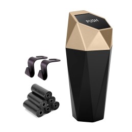 Ginsco Car Cup Holder Trash Can, Leakproof Mini Trash with Lid and 90 Bags, 2 Pack for Car and Home with 2 ABS Hooks, Black