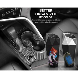 Ginsco Car Cup Holder Trash Can, Leakproof Mini Trash with Lid and 90 Bags, 2 Pack for Car and Home with 2 ABS Hooks, Black