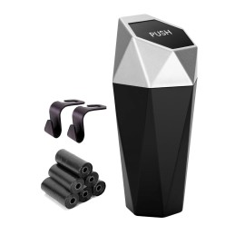 Ginsco Car Cup Holder Trash Can, Leakproof Mini Trash with Lid and 90 Bags, 2 Pack for Car and Home with 2 ABS Hooks, Black