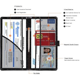 TOURSUIT Car Registration and Insurance Card Holder, Vehicle License Document Glove Box Compartment Organizer, Interior Car