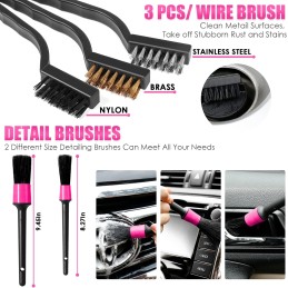 Viewsun 17pcs Car Cleaning Kit, Pink Car Interior Detailing Kit with High Power Handheld Vacuum, Detailing Brush Set, Windshield