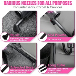 Viewsun 17pcs Car Cleaning Kit, Pink Car Interior Detailing Kit with High Power Handheld Vacuum, Detailing Brush Set, Windshield