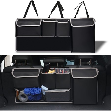 UYYE Trunk Hanging Organizer, Backseat Bag, Car Interior Accessories with 4 Pockets & 2 Mesh Pouches for Groceries, Will Provide