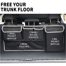 UYYE Trunk Hanging Organizer, Backseat Bag, Car Interior Accessories with 4 Pockets & 2 Mesh Pouches for Groceries, Will Provide