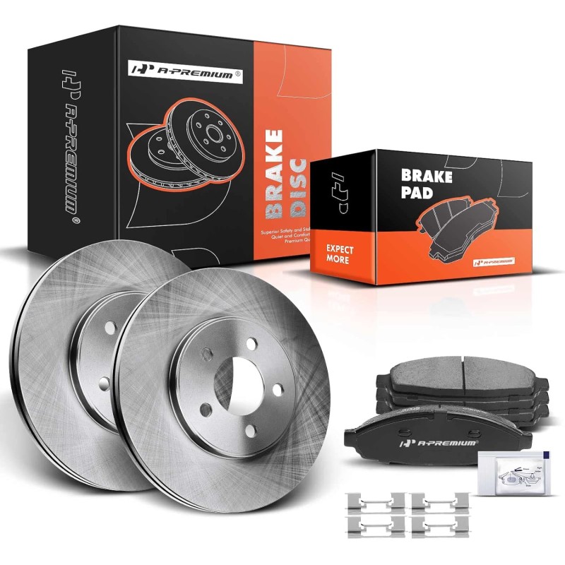 A-Premium 12.01 in (305 mm) Front Vented Disc Brake Rotors + Ceramic Pads Kit Compatible with Select Ford and Lincoln Models -