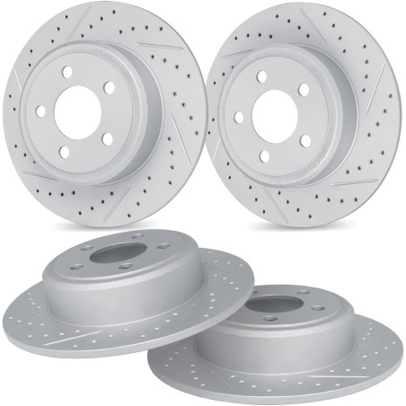 R1 Concepts Front Rear Brake Rotor Kit |Brake Rotors| Brake Disc |Drilled and Slotted|fits 2018-2022 BMW 330e, 330e xDrive,