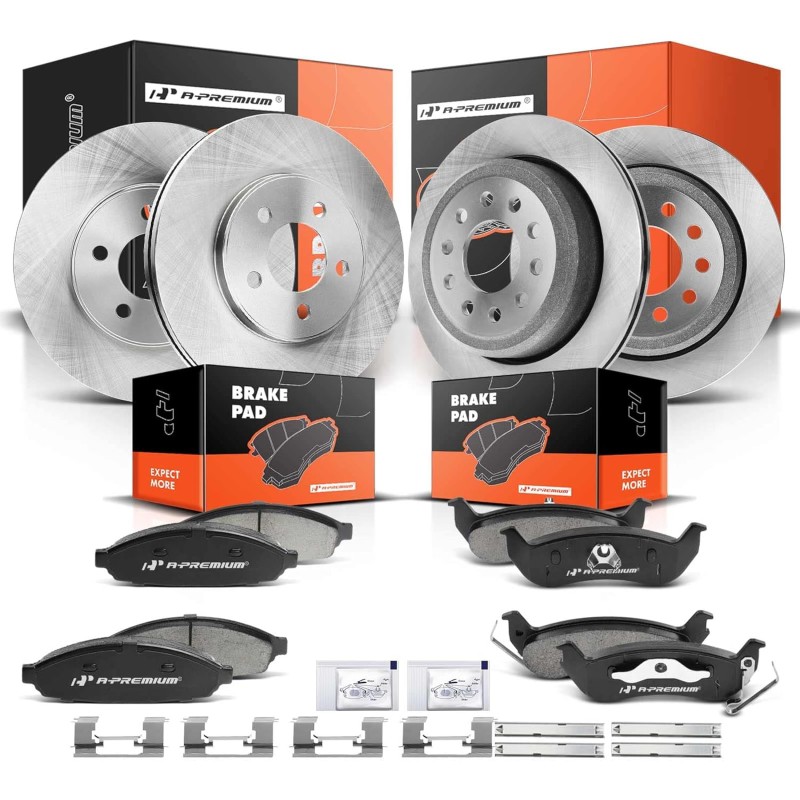 A-Premium Front & Rear Vented Disc Brake Rotors + Ceramic Pads Kit Compatible with Select Lincoln Models - Town Car 2003 2004