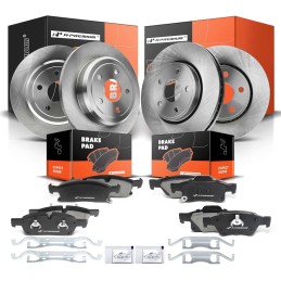 A-Premium Front and Rear Drilled and Slotted Disc Brake Rotors + Ceramic Pads Kit Compatible with Select Dodge and Jeep Models -