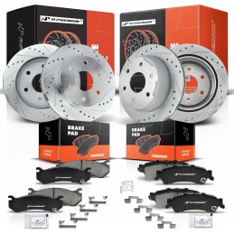 A-Premium Front & Rear Drilled and Slotted Disc Brake Rotors + Ceramic Pads Kit Compatible with Select Chevrolet and GMC Models