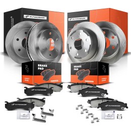 A-Premium Front & Rear Drilled and Slotted Disc Brake Rotors + Ceramic Pads Kit Compatible with Select Chevrolet and GMC Models