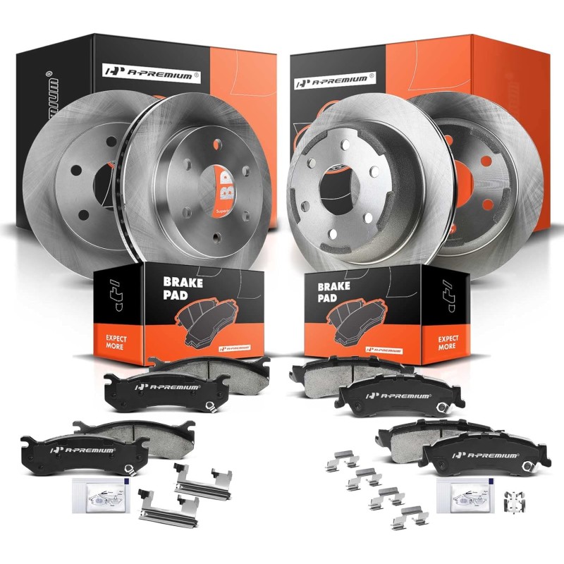 A-Premium Front & Rear Drilled and Slotted Disc Brake Rotors + Ceramic Pads Kit Compatible with Select Chevrolet and GMC Models