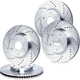 R1 Concepts Front Rear Brake Rotor Kit |Brake Rotors| Brake Disc |Drilled and Slotted|fits 1997-2004 Porsche Boxster