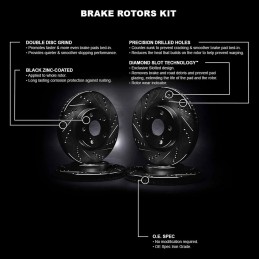 R1 Concepts Front Rear Brake Rotor Kit |Brake Rotors| Brake Disc |Drilled and Slotted|fits 2019-2022 Toyota Corolla