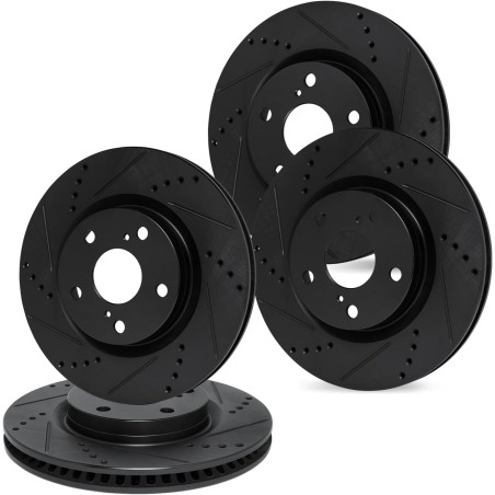 R1 Concepts Front Rear Brake Rotor Kit |Brake Rotors| Brake Disc |Drilled and Slotted|fits 2005-2014 Ford Mustang