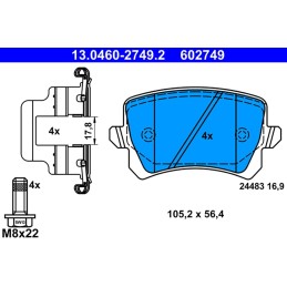 ATE Original Bremsbeläge - Belagsatz - für Scheibenbremse - 13.0460-2749.2 - ECE-R90 Straßenzulassung, grau