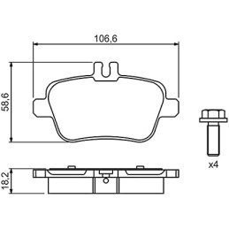 Bosch BP1509 Brake Pads - Rear Axle - ECE-R90 Certified - 1 Set of 4 Pads