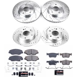 Power Stop K7574 Front and Rear Z23 Carbon Fiber Brake Pads with Drilled and Slotted Brake Rotors Brake Kit For Honda Civic