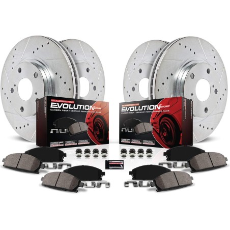 Power Stop K2798 Front and Rear Z23 Carbon-Fiber Ceramic Brake Pads and Drilled Slotted Rotors Brake Kit For 2007 2008 2009 2010