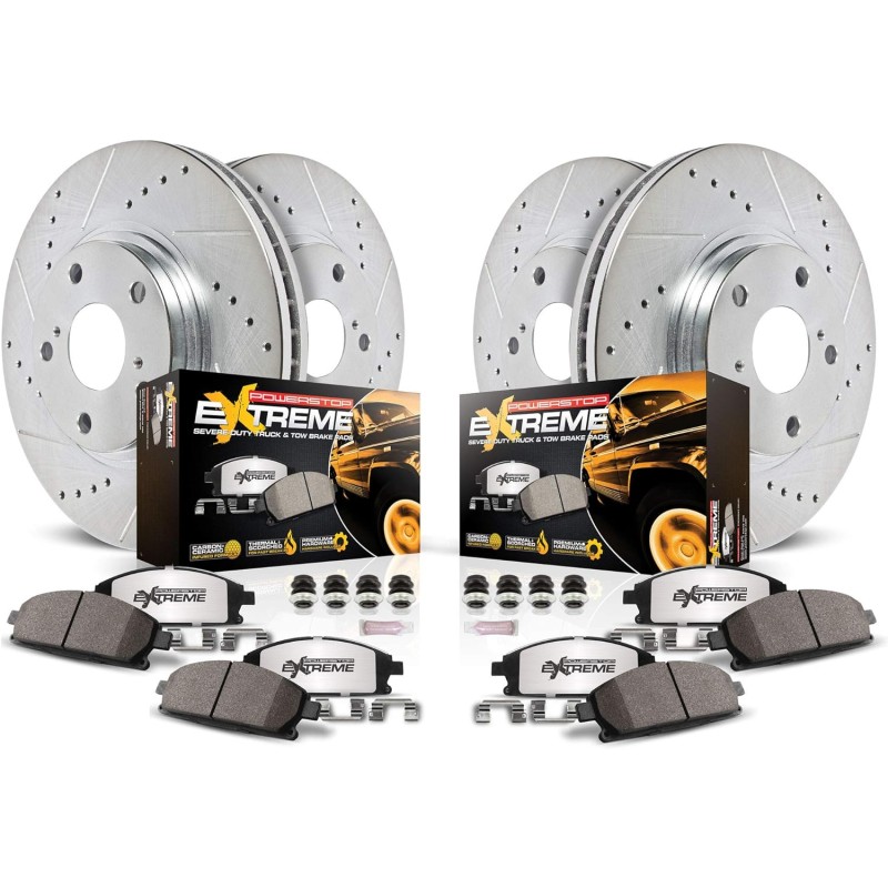 Power Stop K8171-36 Front and Rear Z36 Truck & Tow Brake Kit, Carbon Fiber Ceramic Brake Pads and Drilled Slotted Brake Rotors