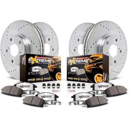 Power Stop K8171-36 Front and Rear Z36 Truck & Tow Brake Kit, Carbon Fiber Ceramic Brake Pads and Drilled Slotted Brake Rotors