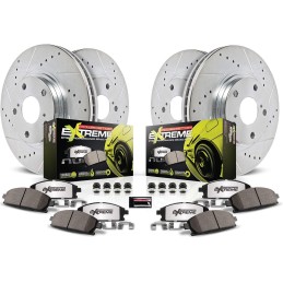 Power Stop K5749-26 Front and Rear Z26 Carbon Fiber Brake Pads with Drilled and Slotted Brake Rotors Kit For Audi A3 VW Beetle