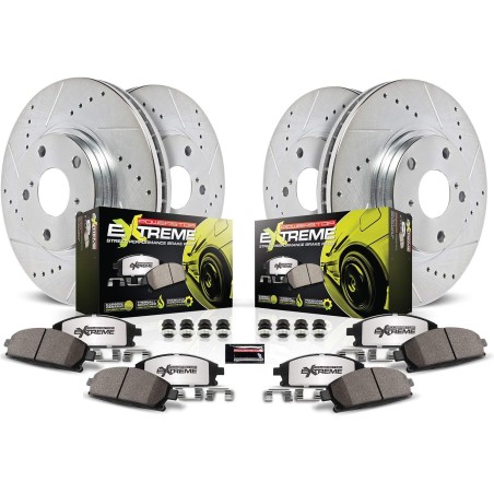 Power Stop K5749-26 Front and Rear Z26 Carbon Fiber Brake Pads with Drilled and Slotted Brake Rotors Kit For Audi A3 VW Beetle