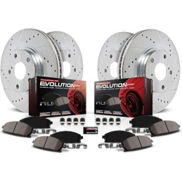 Power Stop K7284 Front and Rear Z23 Carbon Fiber Brake Pads with Drilled and Slotted Brake Rotors Kit For 2015 2016 2017 2018