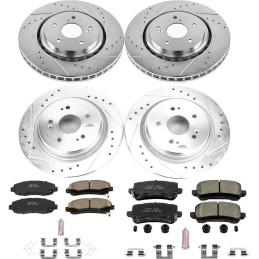 Power Stop K7284 Front and Rear Z23 Carbon Fiber Brake Pads with Drilled and Slotted Brake Rotors Kit For 2015 2016 2017 2018