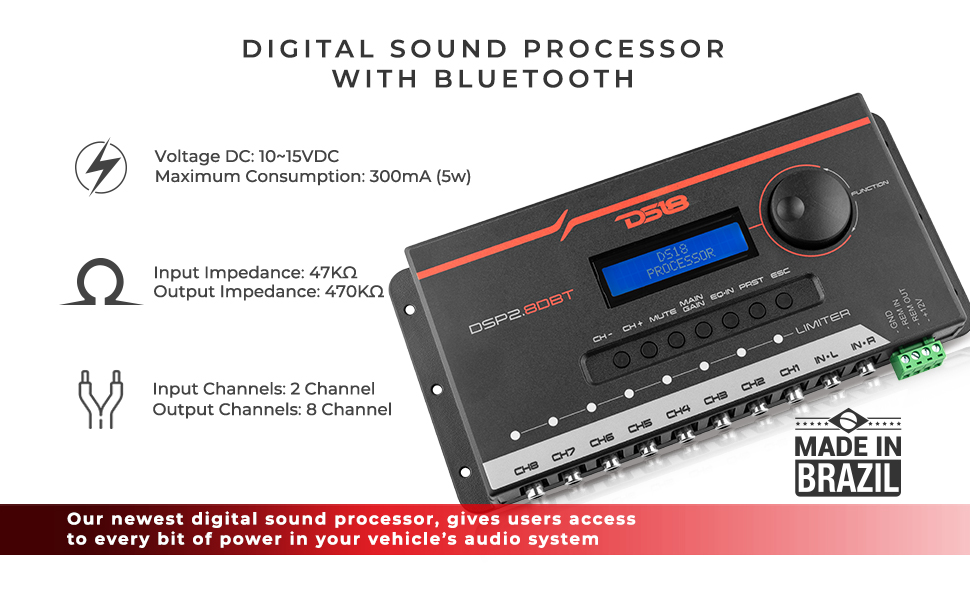 DS18 DSP2.6DBT Digital Sound Processor, Best Car Sound Processor, Stereo Signal Processor