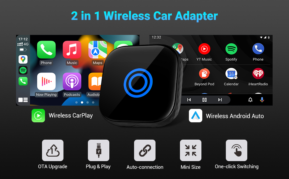 Wireless Car Adapter with Wireless CarPlay and Wireless Android Auto