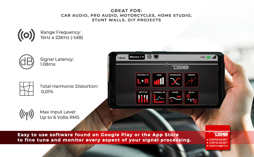 DS18 DSP2.6DBT Digital Sound Processor, Best Car Sound Processor, Stereo Signal Processor