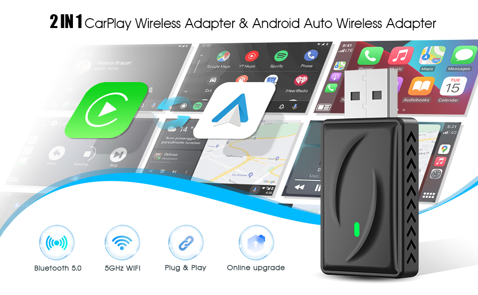 2IN1 CarPlay Wireless Adapter & Android Auto Wireless Adapter