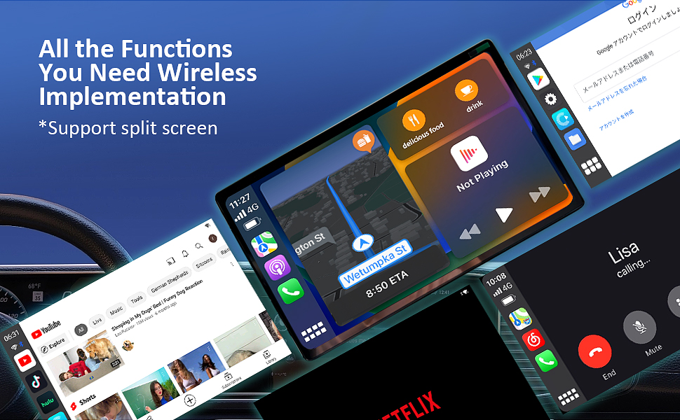 Wireless CarPlay & Android Auto Adapter with Netflix YouTube Google Play