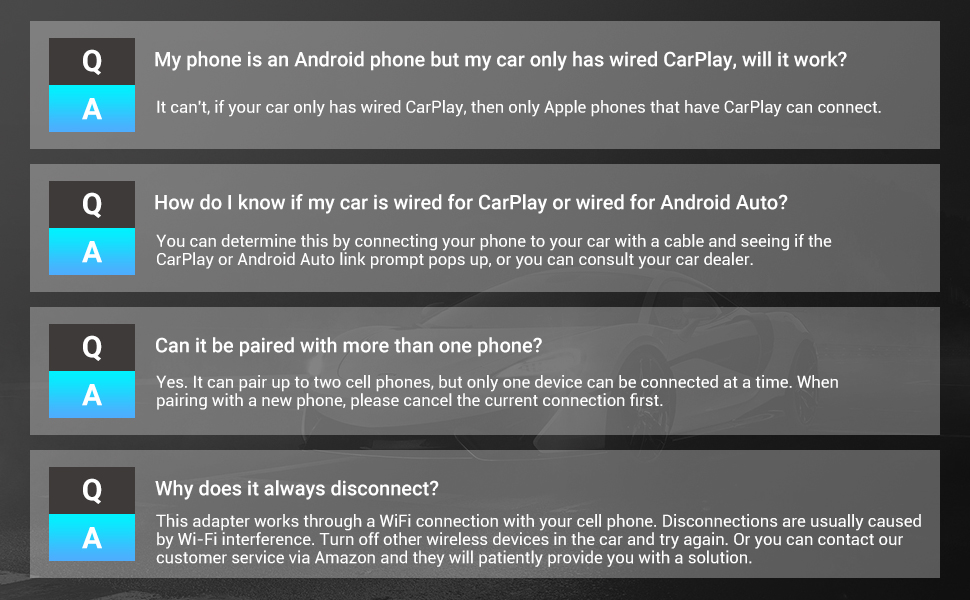 Any questions about our wireless CarPlay and Android Auto adapter