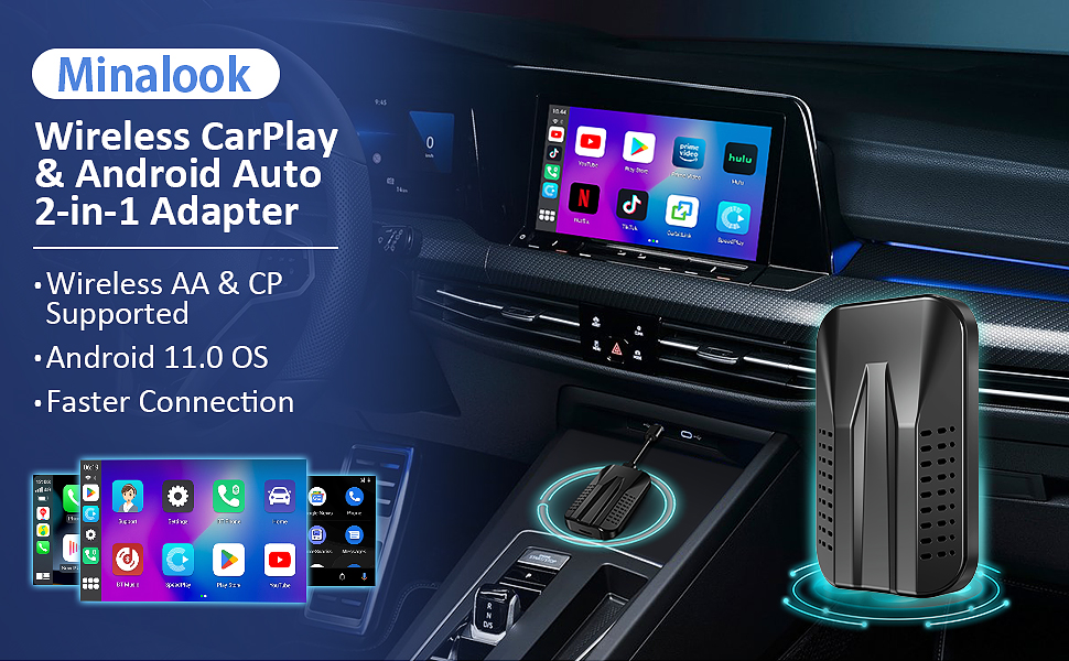 Wireless CarPlay & Android Auto Adapter with Netflix YouTube Google Play