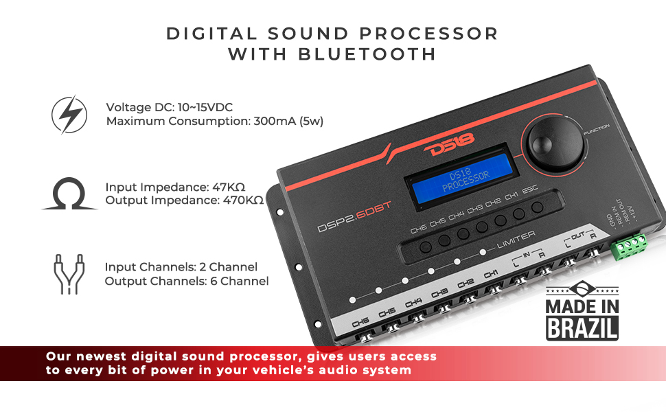 DS18 DSP2.6DBT Digital Sound Processor, Best Car Sound Processor, Stereo Signal Processor