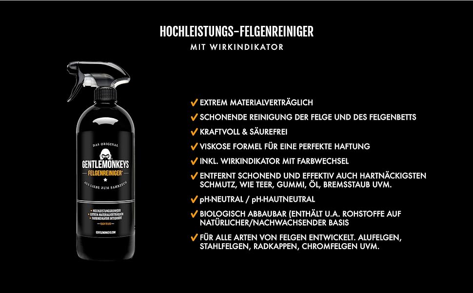 GentleMonkeys Felgenreiniger, Felgenreiniger Auto, Felgenreiniger 1l, motorrad reiniger