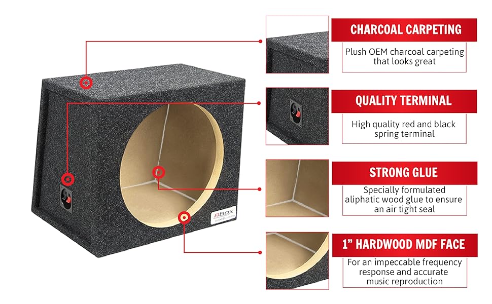 single sealed subwoofer boxes charcoal carpet quality terminal strong glue mdf grade