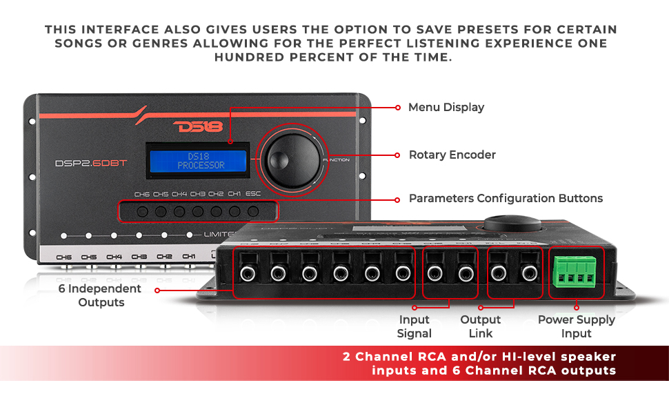 DS18 DSP2.6DBT Digital Sound Processor, Best Car Sound Processor, Stereo Signal Processor