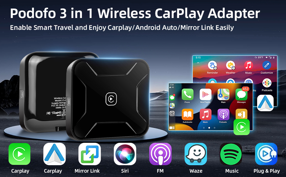 Apple Carplay Android Auto wireless adapter mirror link 3-in-1 magic dongle