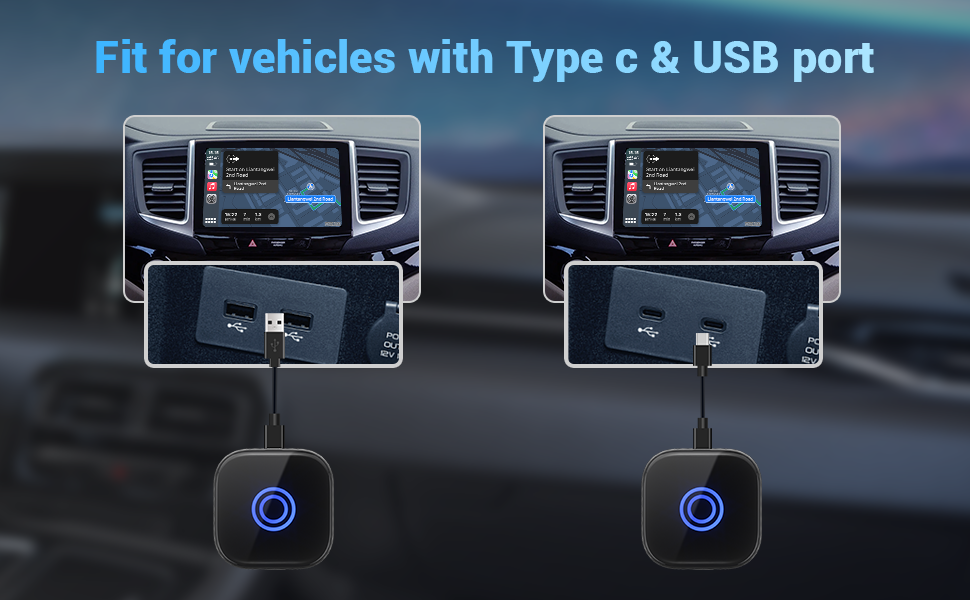 Fit for vehicles with Type C & USB port