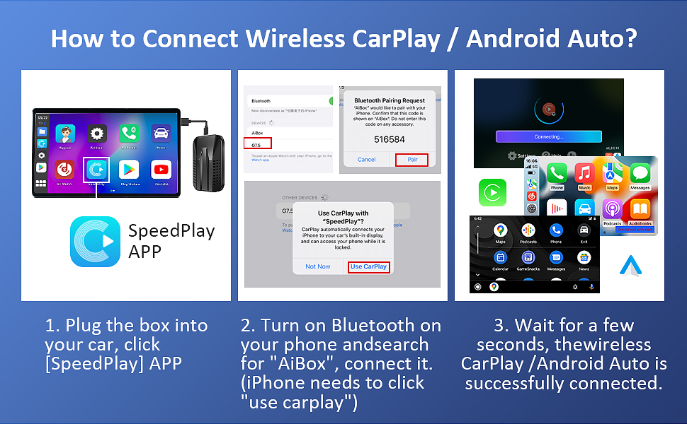 Wireless CarPlay & Android Auto Adapter with Netflix YouTube Google Play