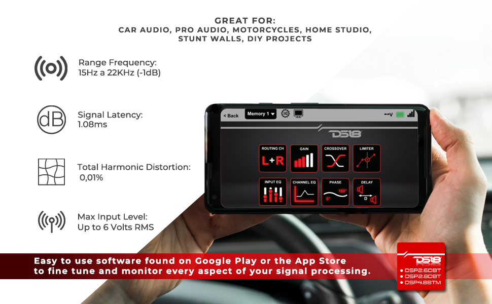 DS18 DSP2.6DBT Digital Sound Processor, Best Car Sound Processor, Stereo Signal Processor